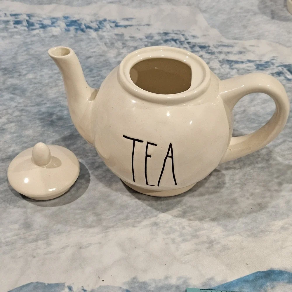 Rae Dunn Kitchen Set TEA Teapot Cream‎ Sugar Butter Dish SOFTEN UP 5pc Artisan